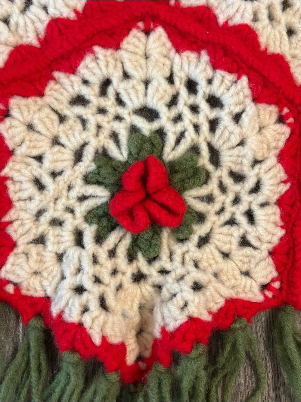 Granny Square Handmade Red, White & Green Holiday Mistletoe? Crochet Throw
